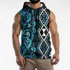 Turquoise Aotearoa Sleeveless Hoodie Taniko Motifs With Paua Shell Kowhaiwhai - Aussie Hoodie