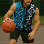 Turquoise Aotearoa Sleeveless Zip Hoodie Taniko Motifs With Paua Shell Kowhaiwhai LT14