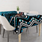 Turquoise Aotearoa Tablecloth Taniko Motifs With Paua Shell Kowhaiwhai
