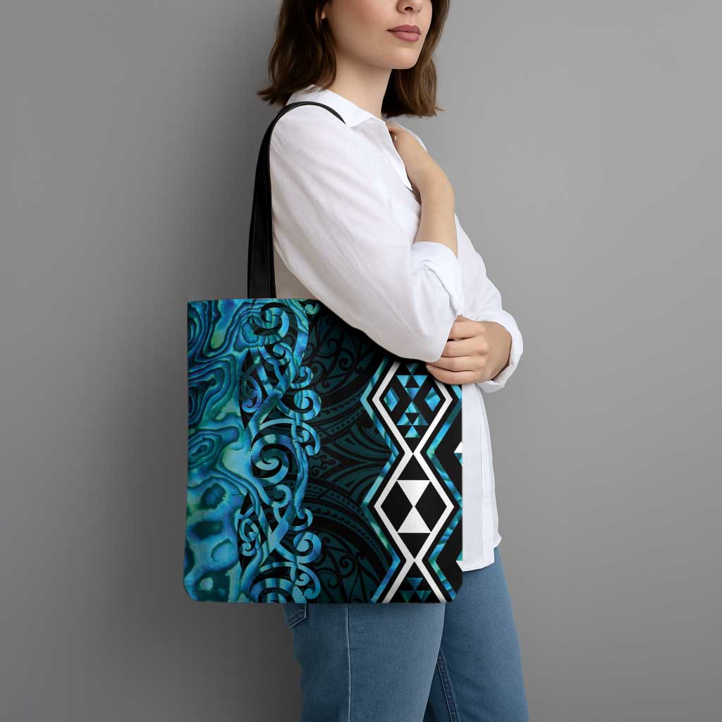 Turquoise Aotearoa Tote Bag Taniko Motifs With Paua Shell Kowhaiwhai - Aussie Hoodie