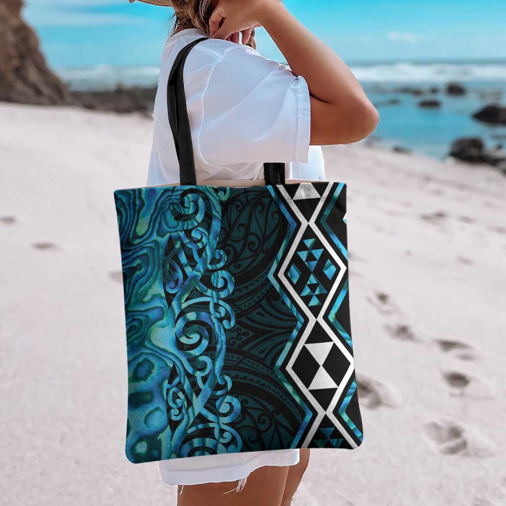 Turquoise Aotearoa Tote Bag Taniko Motifs With Paua Shell Kowhaiwhai - Aussie Hoodie