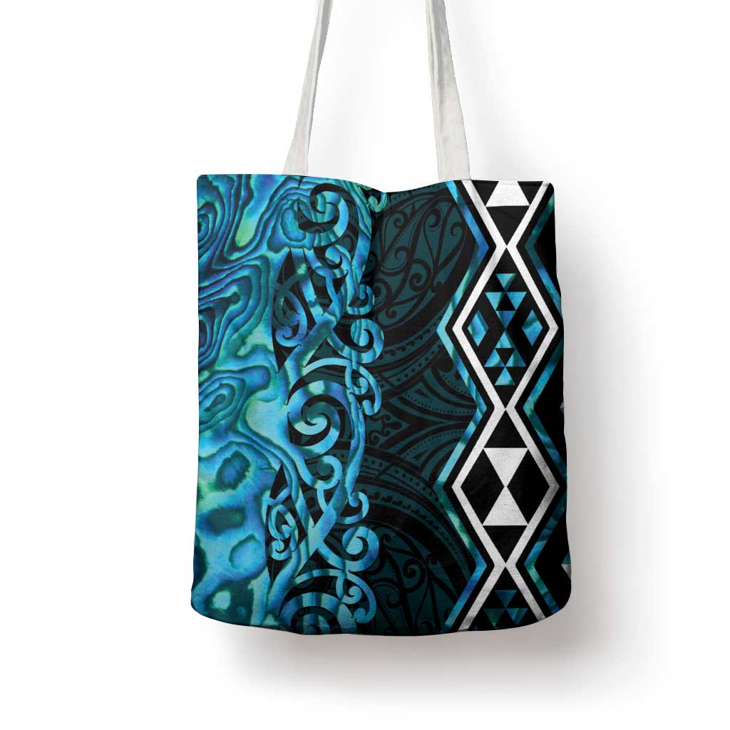 Turquoise Aotearoa Tote Bag Taniko Motifs With Paua Shell Kowhaiwhai - Aussie Hoodie