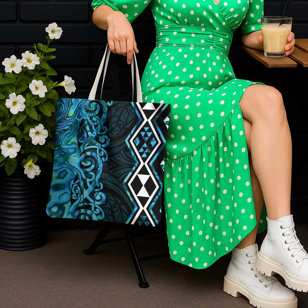 Turquoise Aotearoa Tote Bag Taniko Motifs With Paua Shell Kowhaiwhai - Aussie Hoodie