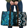 Turquoise Aotearoa Travel Bag Taniko Motifs With Paua Shell Kowhaiwhai - Aussie Hoodie