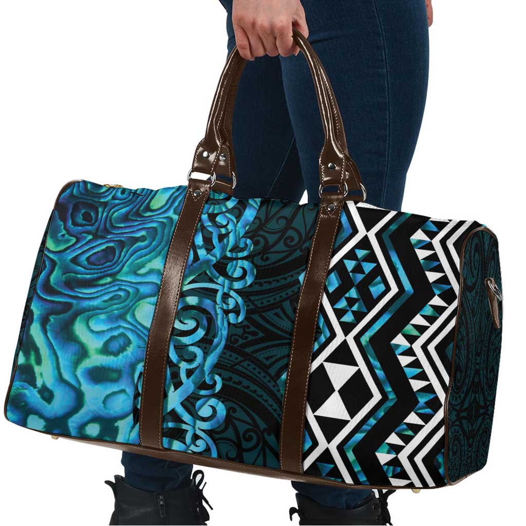 Turquoise Aotearoa Travel Bag Taniko Motifs With Paua Shell Kowhaiwhai - Aussie Hoodie