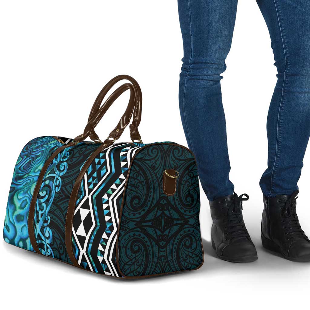 Turquoise Aotearoa Travel Bag Taniko Motifs With Paua Shell Kowhaiwhai - Aussie Hoodie