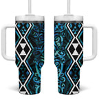 Turquoise Aotearoa Tumbler With Handle Taniko Motifs With Paua Shell Kowhaiwhai