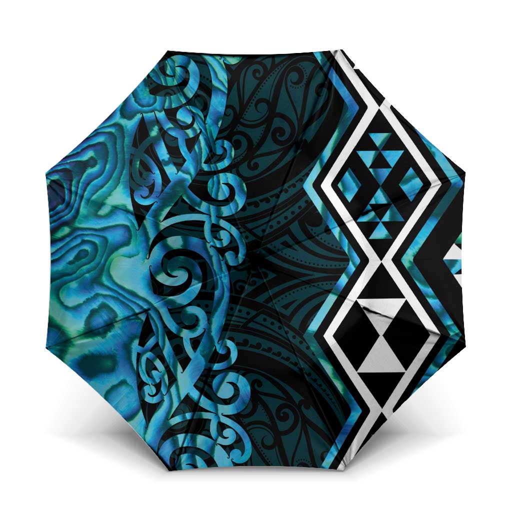 Turquoise Aotearoa Umbrella Taniko Motifs With Paua Shell Kowhaiwhai - Aussie Hoodie