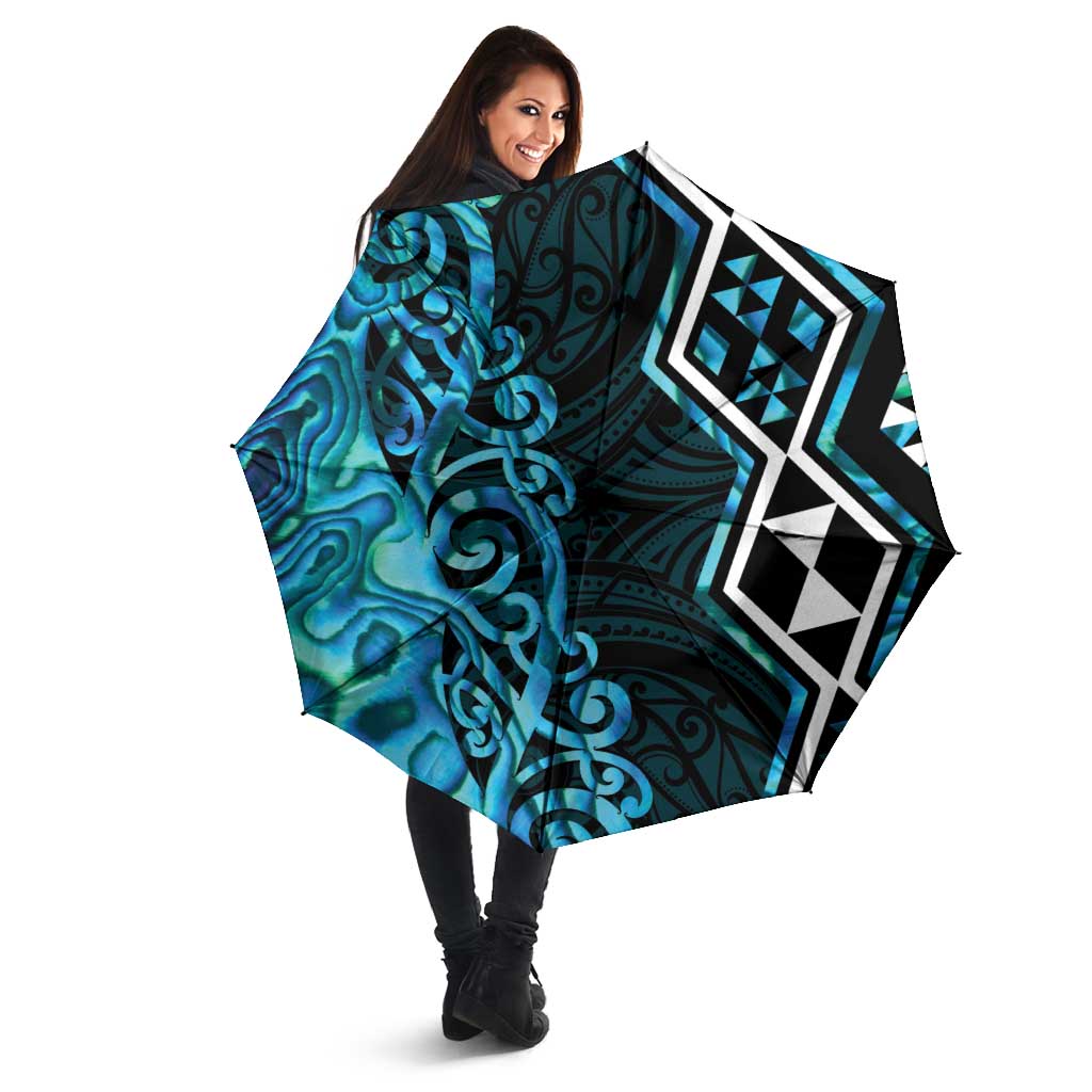 Turquoise Aotearoa Umbrella Taniko Motifs With Paua Shell Kowhaiwhai - Aussie Hoodie