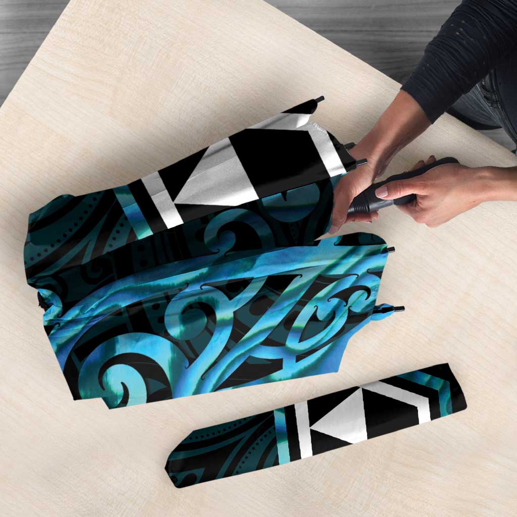 Turquoise Aotearoa Umbrella Taniko Motifs With Paua Shell Kowhaiwhai - Aussie Hoodie