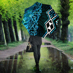 Turquoise Aotearoa Umbrella Taniko Motifs With Paua Shell Kowhaiwhai - Aussie Hoodie