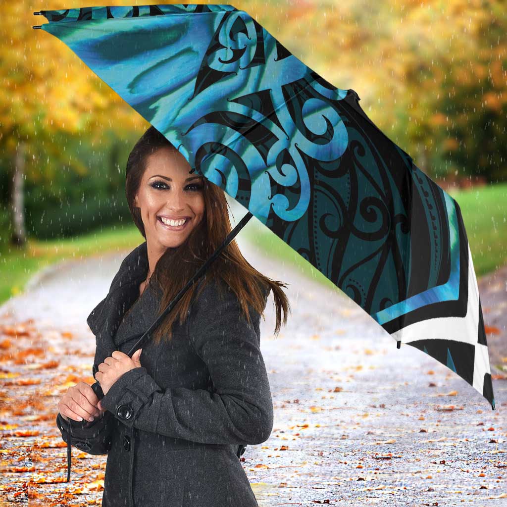 Turquoise Aotearoa Umbrella Taniko Motifs With Paua Shell Kowhaiwhai - Aussie Hoodie