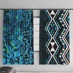 Turquoise Aotearoa Window Curtain Taniko Motifs With Paua Shell Kowhaiwhai