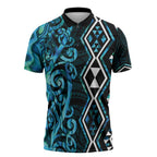 Turquoise Aotearoa Zipper Polo Shirt Taniko Motifs With Paua Shell Kowhaiwhai - Aussie Hoodie