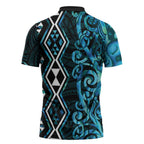 Turquoise Aotearoa Zipper Polo Shirt Taniko Motifs With Paua Shell Kowhaiwhai - Aussie Hoodie
