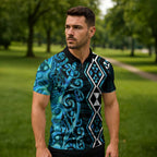 Turquoise Aotearoa Zipper Polo Shirt Taniko Motifs With Paua Shell Kowhaiwhai - Aussie Hoodie