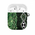 Green Aotearoa AirPods Case Taniko Motifs With Paua Shell Kowhaiwhai - Aussie Hoodie
