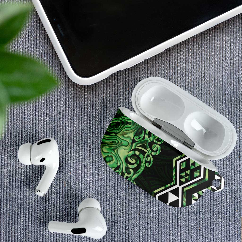 Green Aotearoa AirPods Case Taniko Motifs With Paua Shell Kowhaiwhai - Aussie Hoodie