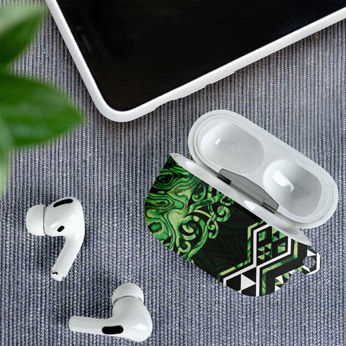 Green Aotearoa AirPods Case Taniko Motifs With Paua Shell Kowhaiwhai - Aussie Hoodie