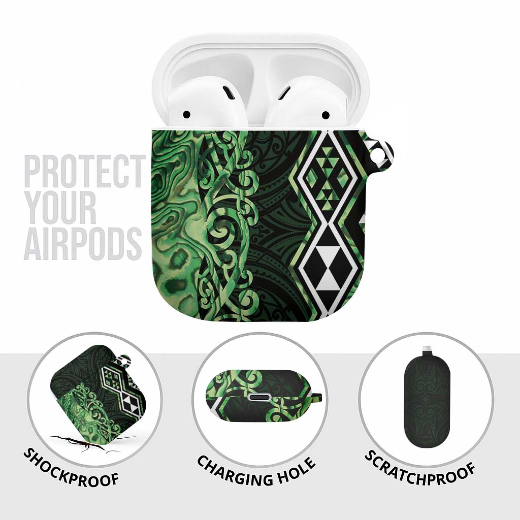 Green Aotearoa AirPods Case Taniko Motifs With Paua Shell Kowhaiwhai - Aussie Hoodie
