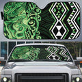 Green Aotearoa Auto Sun Shade Taniko Motifs With Paua Shell Kowhaiwhai - Aussie Hoodie