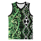 Green Aotearoa Basketball Jersey Taniko Motifs With Paua Shell Kowhaiwhai - Aussie Hoodie