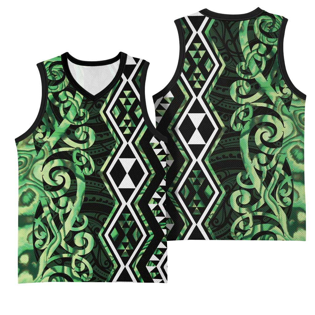 Green Aotearoa Basketball Jersey Taniko Motifs With Paua Shell Kowhaiwhai - Aussie Hoodie