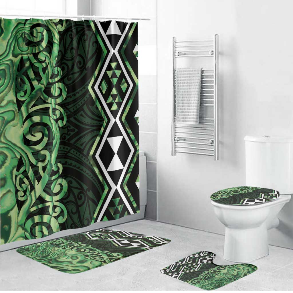 Green Aotearoa Bathroom Set Taniko Motifs With Paua Shell Kowhaiwhai - Aussie Hoodie