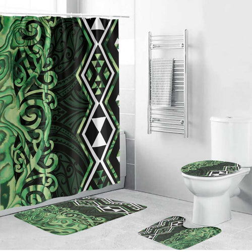 Green Aotearoa Bathroom Set Taniko Motifs With Paua Shell Kowhaiwhai - Aussie Hoodie