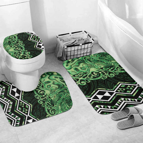 Green Aotearoa Bathroom Set Taniko Motifs With Paua Shell Kowhaiwhai - Aussie Hoodie