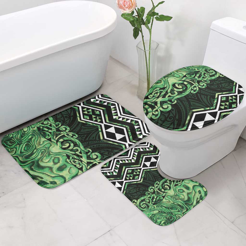 Green Aotearoa Bathroom Set Taniko Motifs With Paua Shell Kowhaiwhai - Aussie Hoodie