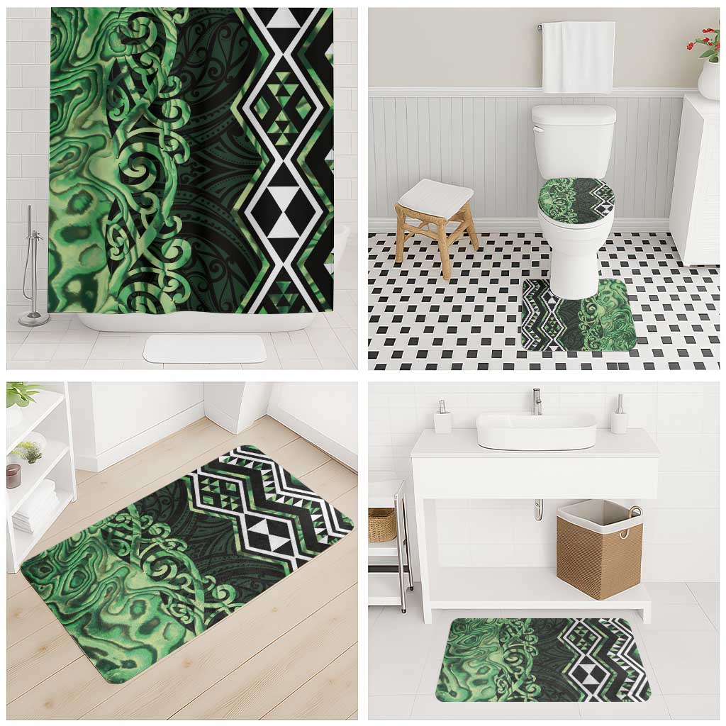 Green Aotearoa Bathroom Set Taniko Motifs With Paua Shell Kowhaiwhai - Aussie Hoodie