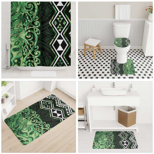 Green Aotearoa Bathroom Set Taniko Motifs With Paua Shell Kowhaiwhai - Aussie Hoodie