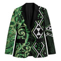 Green Aotearoa Blazer Taniko Motifs With Paua Shell Kowhaiwhai - Aussie Hoodie