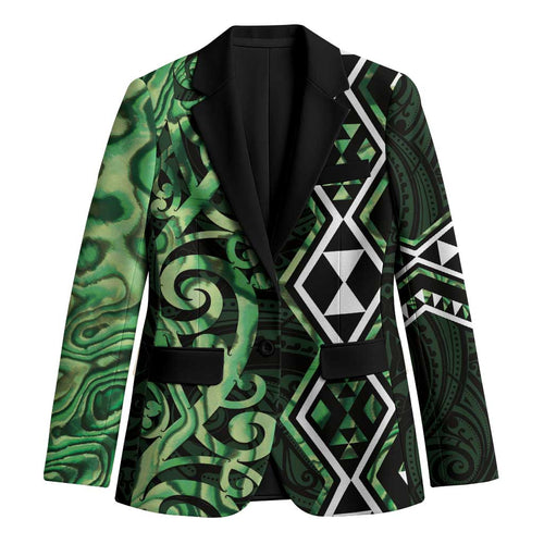 Green Aotearoa Blazer Taniko Motifs With Paua Shell Kowhaiwhai - Aussie Hoodie