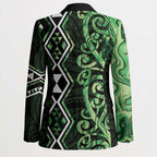 Green Aotearoa Blazer Taniko Motifs With Paua Shell Kowhaiwhai - Aussie Hoodie