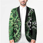 Green Aotearoa Blazer Taniko Motifs With Paua Shell Kowhaiwhai - Aussie Hoodie