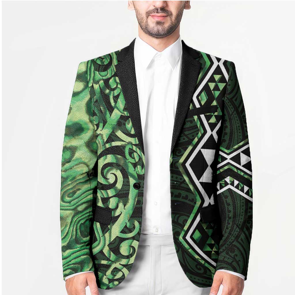 Green Aotearoa Blazer Taniko Motifs With Paua Shell Kowhaiwhai - Aussie Hoodie