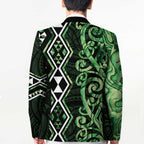 Green Aotearoa Blazer Taniko Motifs With Paua Shell Kowhaiwhai - Aussie Hoodie