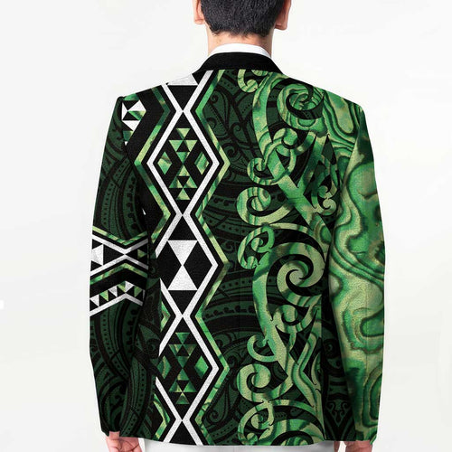 Green Aotearoa Blazer Taniko Motifs With Paua Shell Kowhaiwhai - Aussie Hoodie