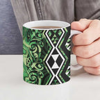 Green Aotearoa Ceramic Mug Taniko Motifs With Paua Shell Kowhaiwhai - Aussie Hoodie