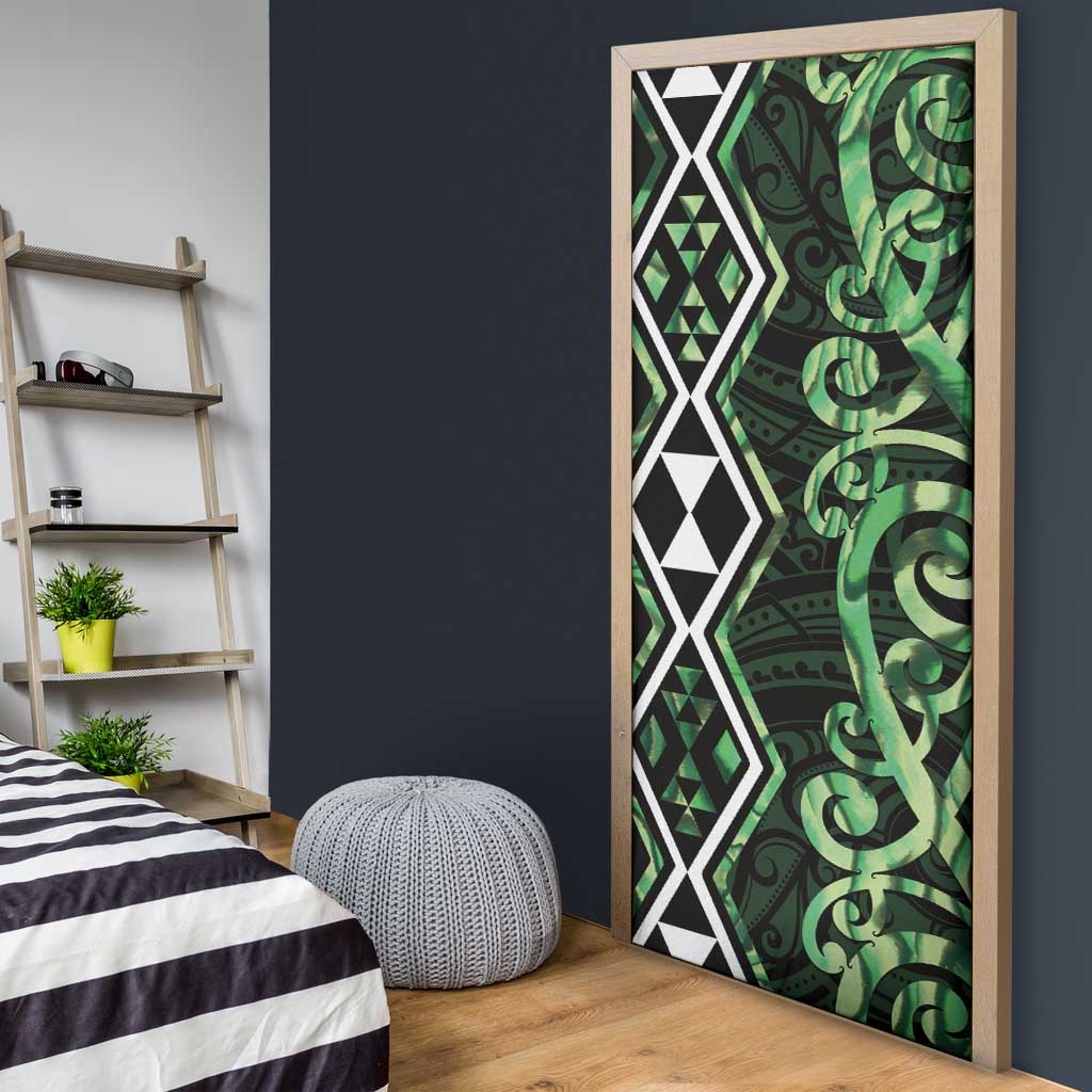Green Aotearoa Door Cover Taniko Motifs With Paua Shell Kowhaiwhai - Aussie Hoodie