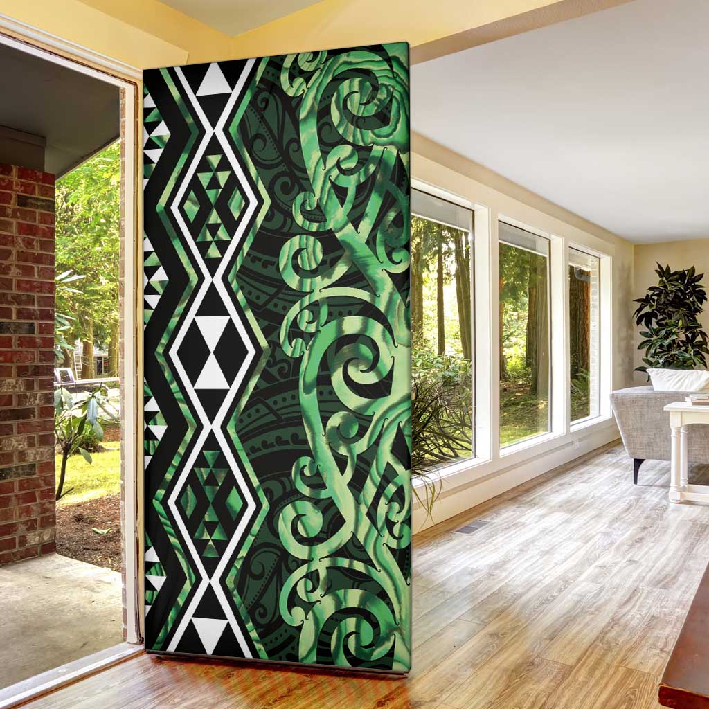 Green Aotearoa Door Cover Taniko Motifs With Paua Shell Kowhaiwhai - Aussie Hoodie