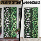Green Aotearoa Door Cover Taniko Motifs With Paua Shell Kowhaiwhai - Aussie Hoodie