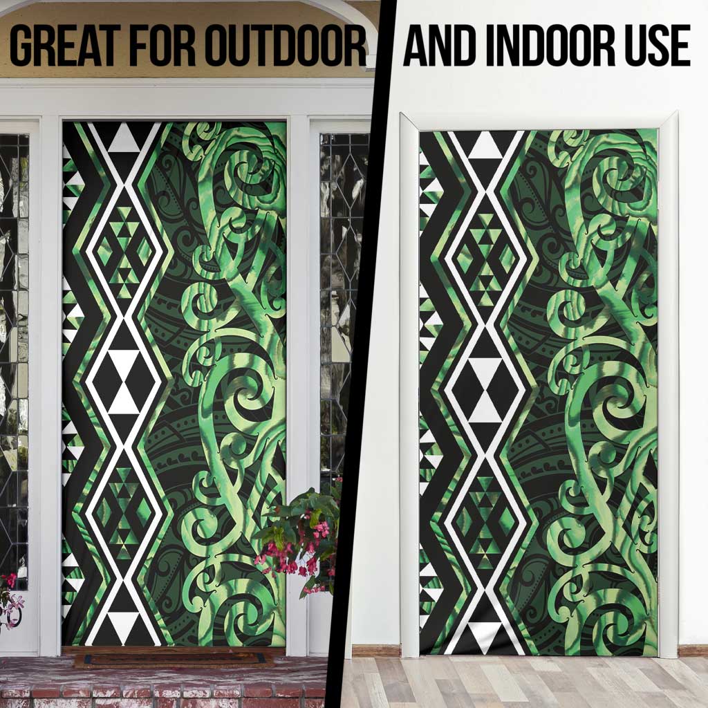 Green Aotearoa Door Cover Taniko Motifs With Paua Shell Kowhaiwhai - Aussie Hoodie