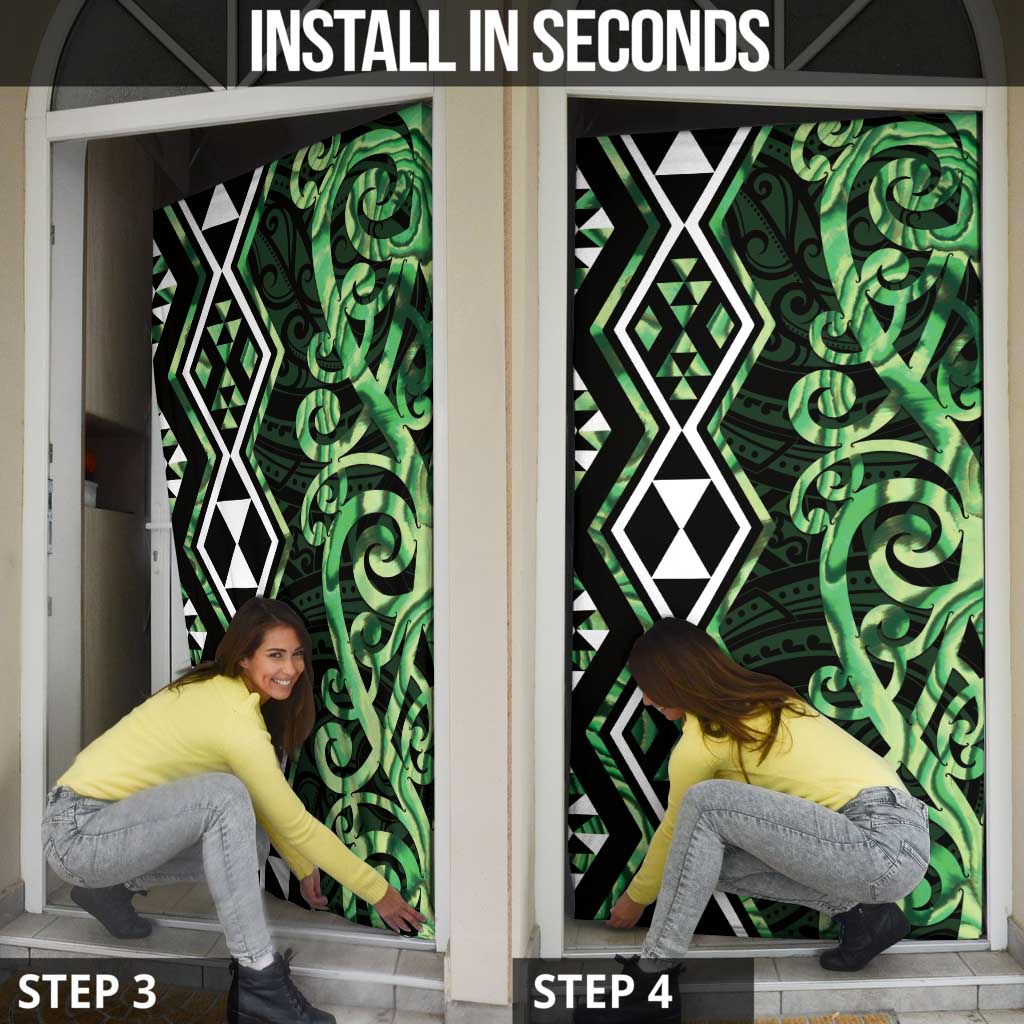 Green Aotearoa Door Cover Taniko Motifs With Paua Shell Kowhaiwhai - Aussie Hoodie