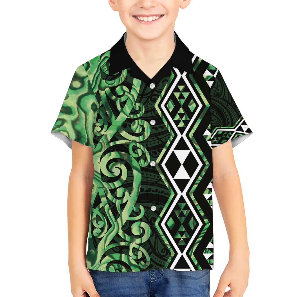 Green Aotearoa Hawaiian Shirt Taniko Motifs With Paua Shell Kowhaiwhai