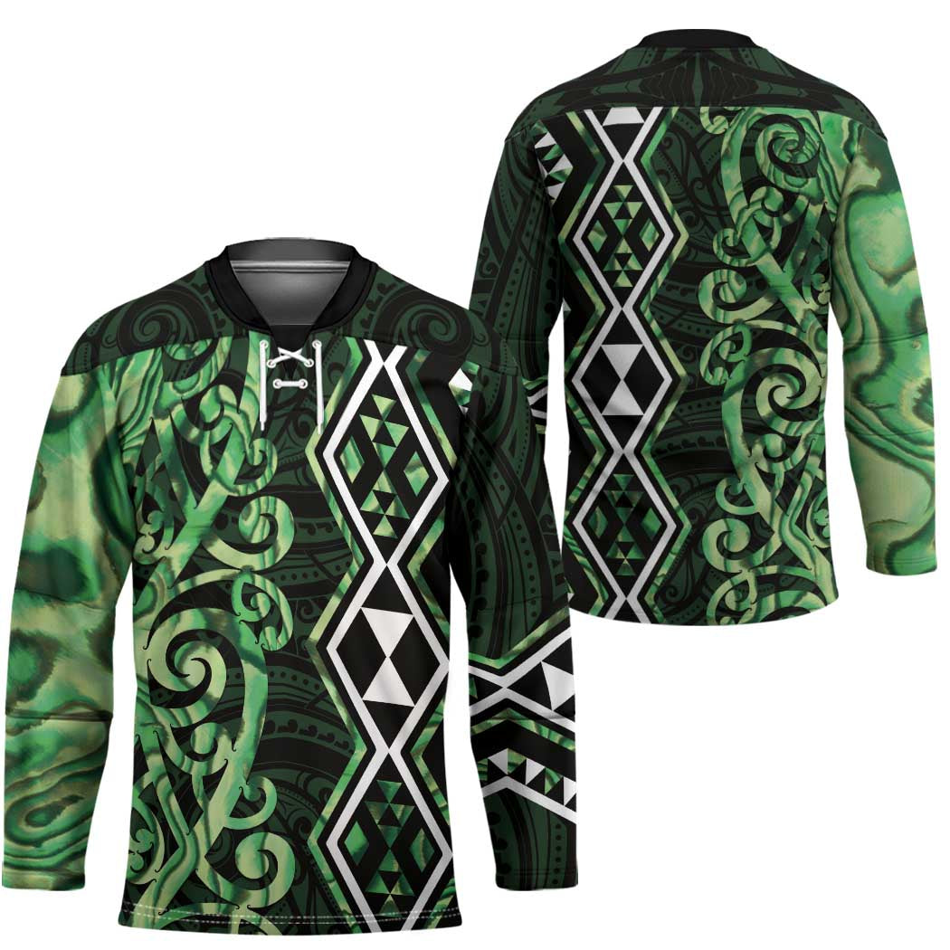 Green Aotearoa Hockey Jersey Taniko Motifs With Paua Shell Kowhaiwhai - Aussie Hoodie