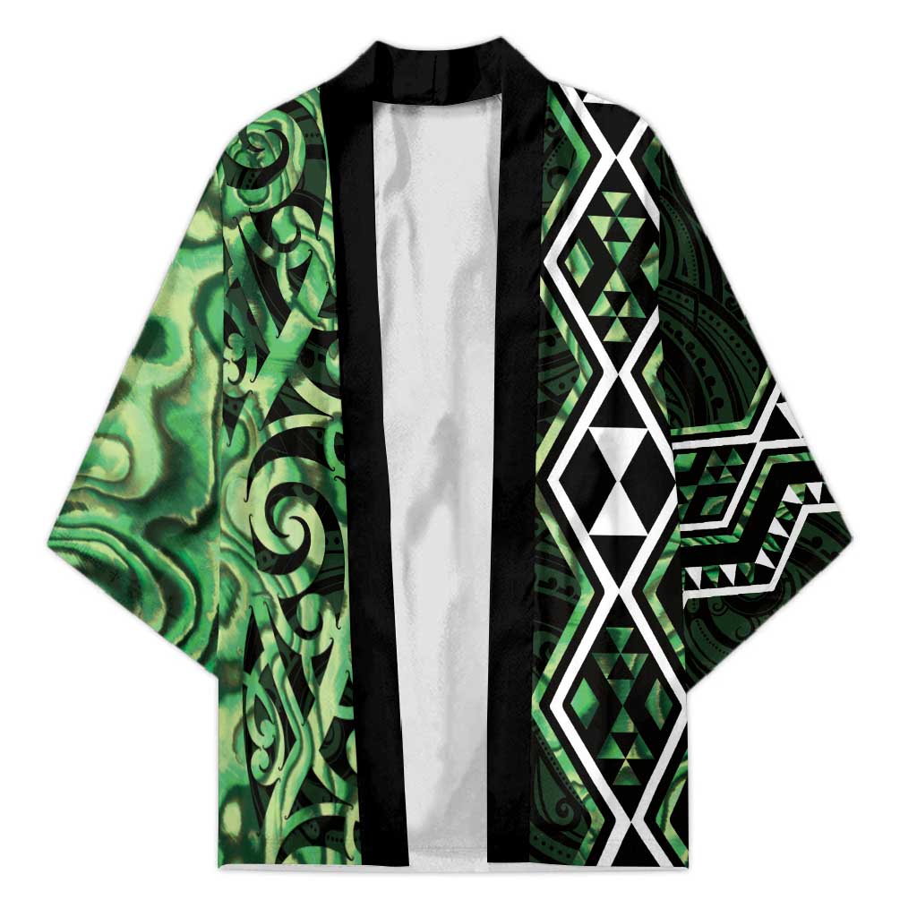 Green Aotearoa Kimono Taniko Motifs With Paua Shell Kowhaiwhai - Aussie Hoodie
