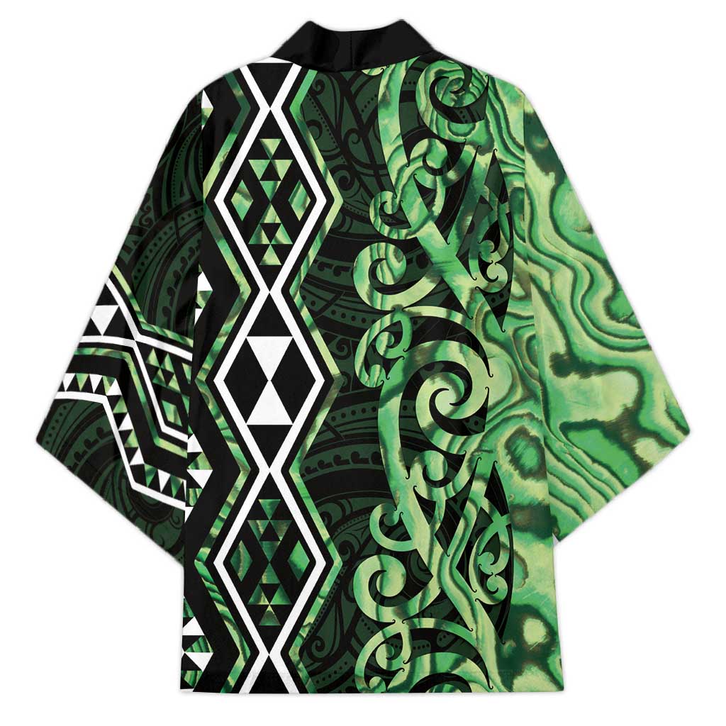 Green Aotearoa Kimono Taniko Motifs With Paua Shell Kowhaiwhai - Aussie Hoodie